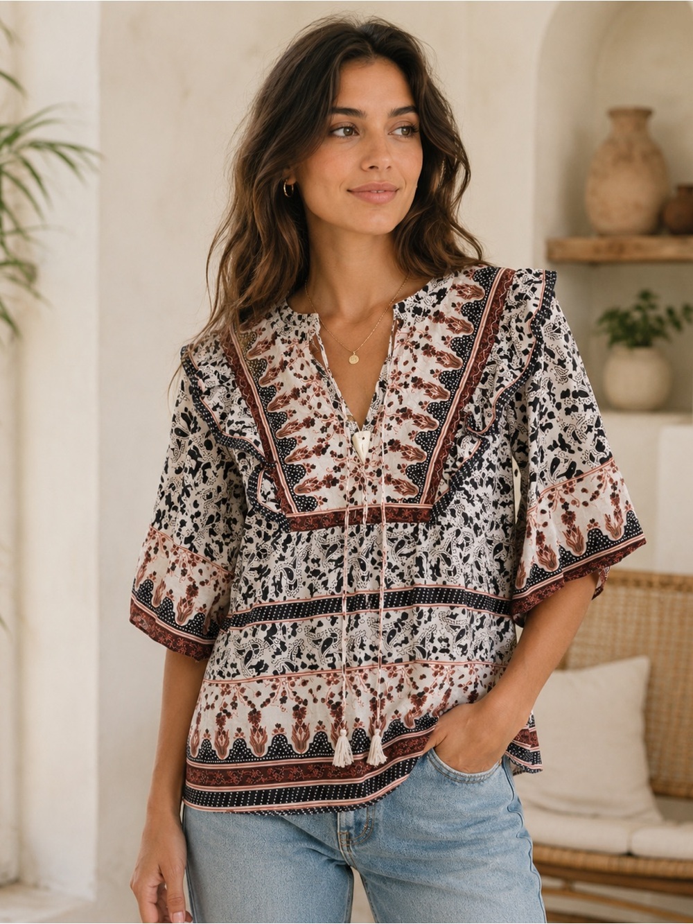 New Calypso St Barth Peasant Top